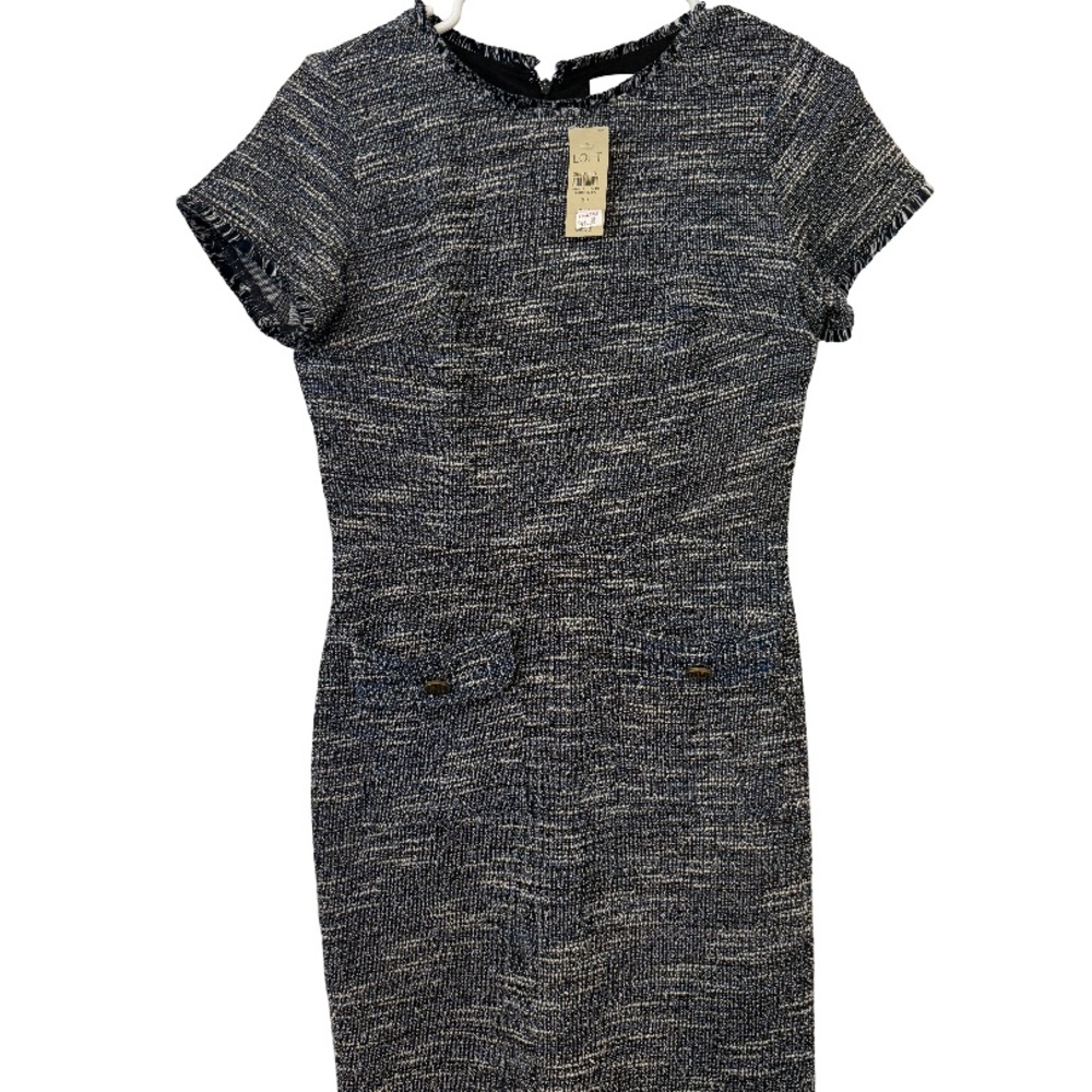 LOFT Black and White Textured Dress